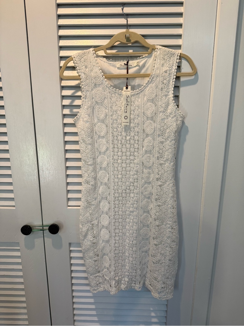 Solitaire White Crochet Sleeveless Mini Dress